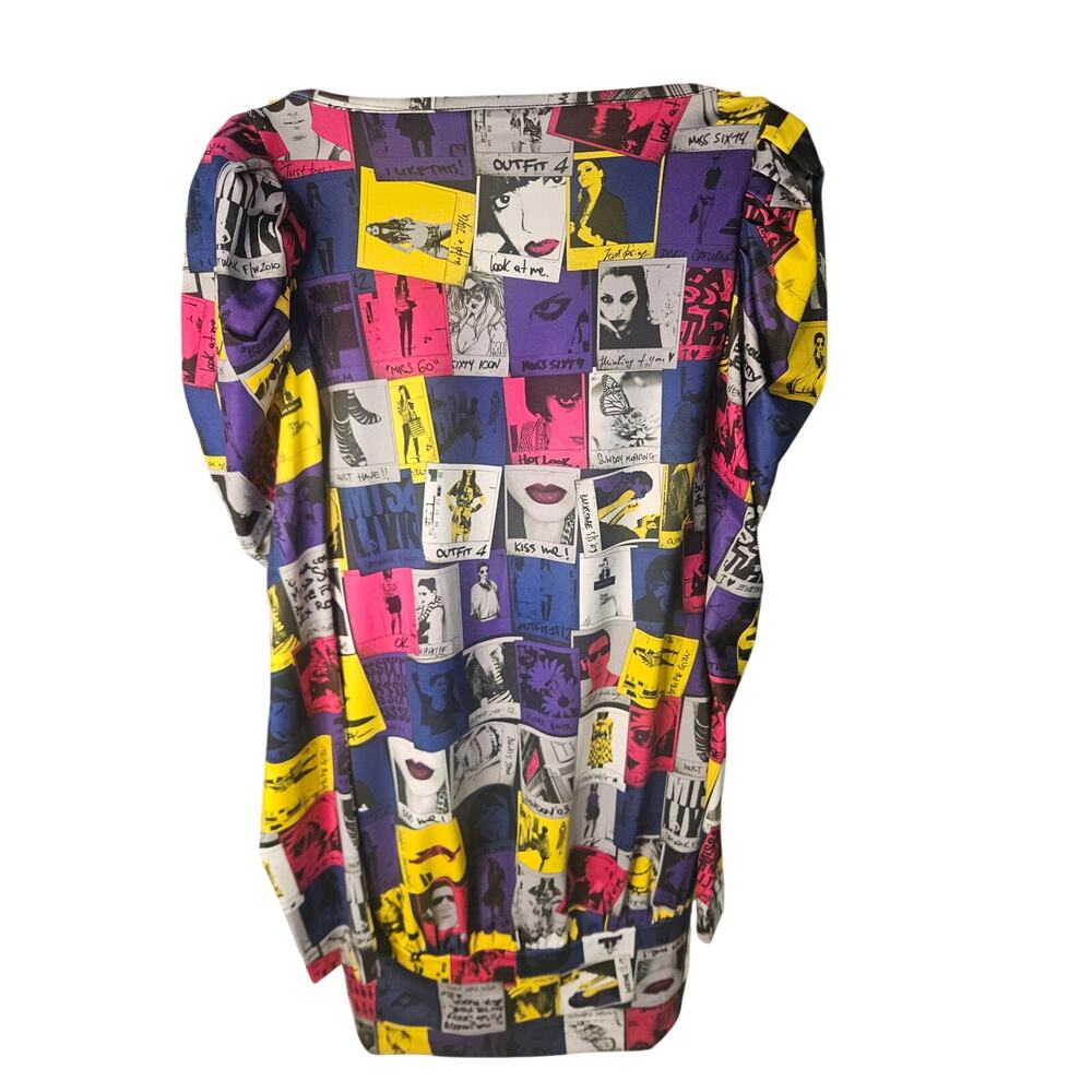Miss Sixty Mini Dress Sz S Vintage Y2K Pop Art Cowl Neck Puff Sleeves NWT - Picture 7 of 10